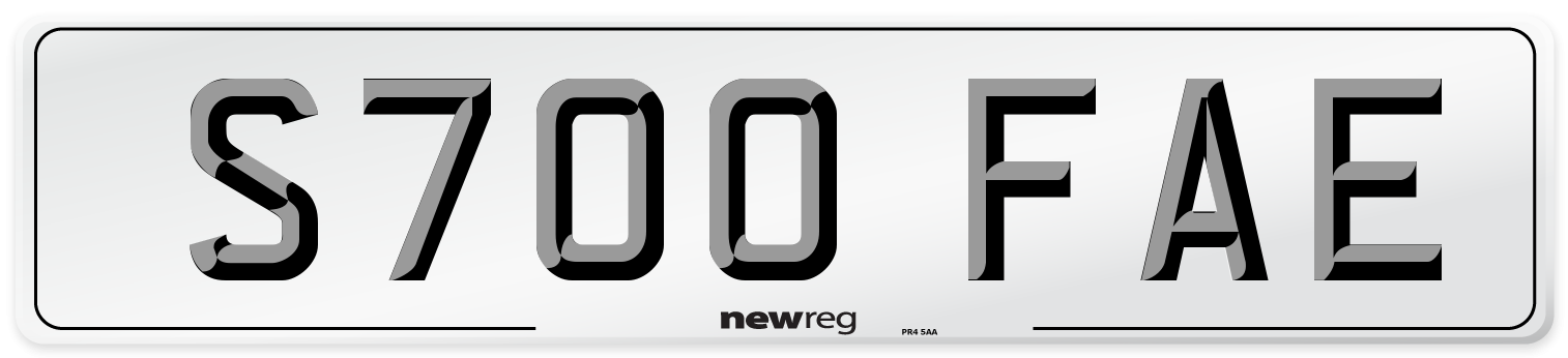 S700 FAE Number Plate from New Reg